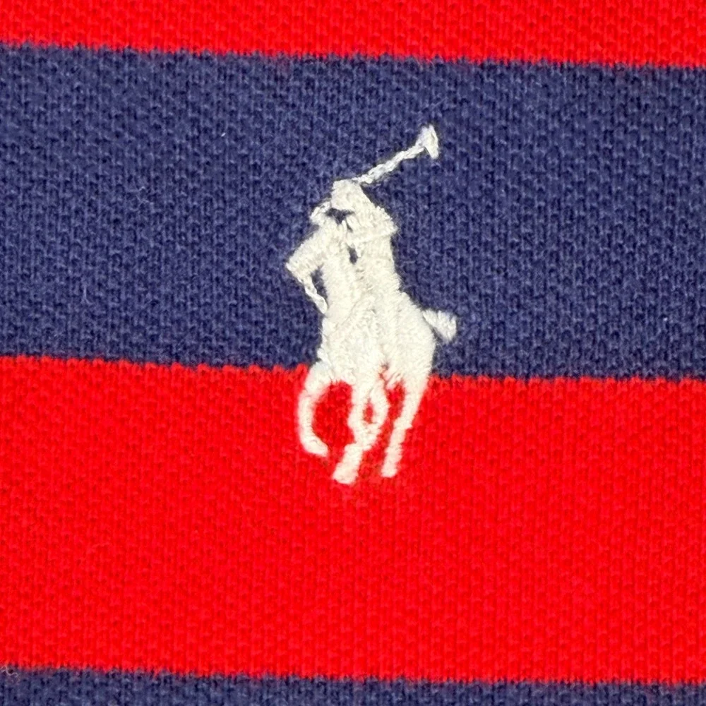 Vintage Polo Ralph Lauren Polo Shirt Mens M Red Blue Striped Cotton Short Sleeve